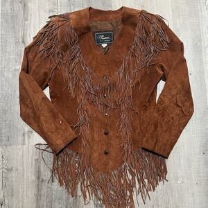 VTG Echo Mountain By Arturo Dark Brown Western Suede Fringe Snap Boho Jacket 12